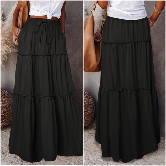 Plus Frill Tiered Drawstring Waist Maxi Skirt - Picture 1 of 6
